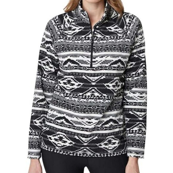 Eddie Bauer Aztec Pullover Women L Black WHITE Quarter Zip Southwest Sweatshirt - Picture 1 of 11